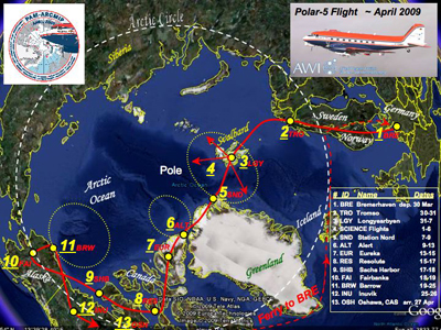 ruta del avion-sonda polar 5 en el artico